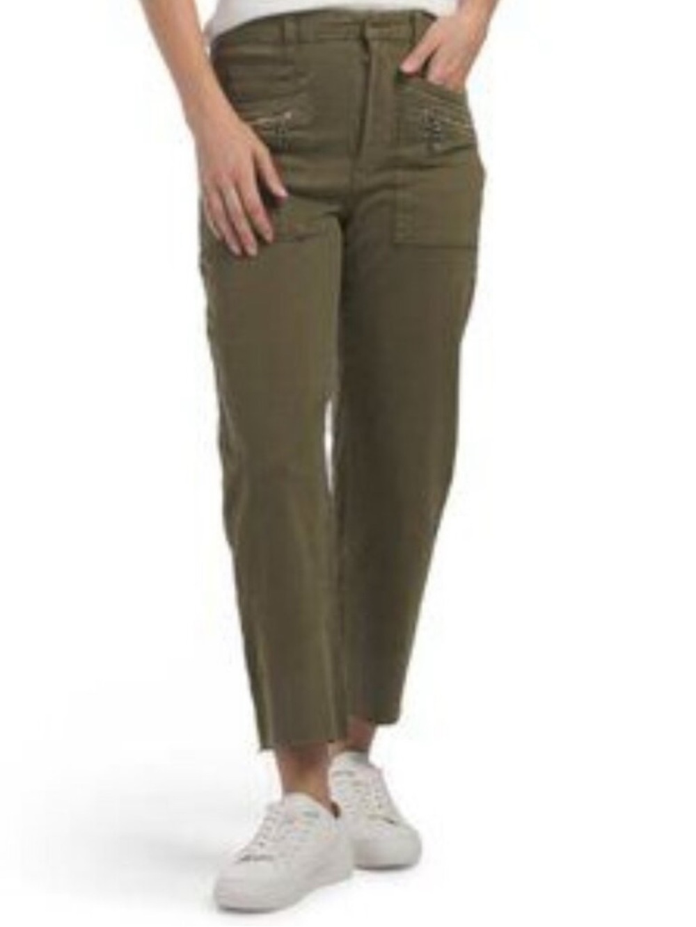 LE JEAN Military Green Made In Usa Biker Pants With Zip Pockets Women's 26